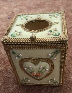 lot 60617 image: Decorative Floral Tissue Box Cover with Gold Trim - Retail $15