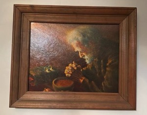 lot 60638 image: Framed Oil Painting of Elderly Man with Bowl - Retail $75