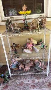 lot 60643 image: Fairy & Angel Figurine Collection with Fantasy Decor Pieces and Storage Rack - Retail $75