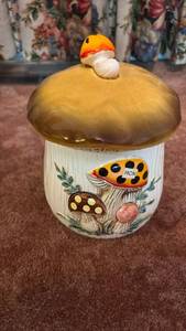lot 60646 image: Mushroom Themed Ceramic Canister with Lid - Retail $15