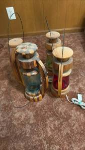 lot 60651 image: Handcrafted Wooden Lanterns with Colored Glass Set - Retail $45