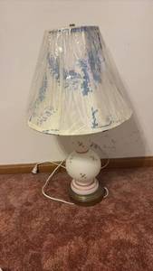 lot 60675 image: Ceramic Table Lamp with Floral Pattern and Fabric Shade - Retail $25