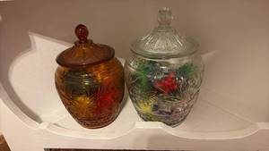 lot 60680 image: Decorative Glass Candy Jars with Lids Set of 2 - Retail $25