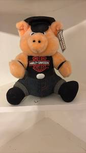 lot 60681 image: Harley-Davidson Motorcycle Pig Plush Toy with Leather Cap - Retail $15