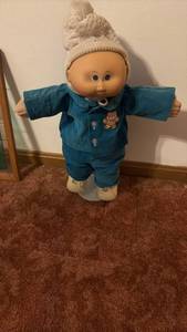 lot 60692 image: Cabbage Patch Kids Doll with Blue Corduroy Outfit and Knit Hat - Retail $15