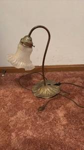 lot 60698 image: Art Nouveau Style Brass Table Lamp with Frosted Glass Shade - Retail $75