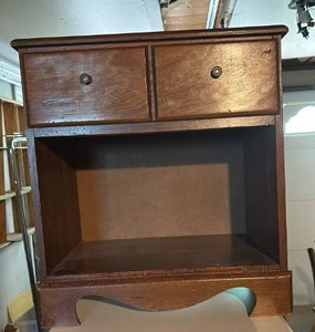 lot 60718 image: Wooden Nightstand with Drawers and Open Shelf - Retail $45