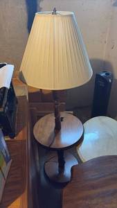 lot 60723 image: Wooden Floor Lamp with Built-In Round Table - Retail $25