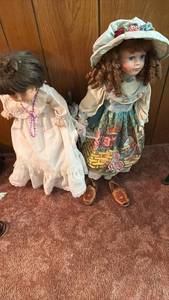 lot 60745 image: Porcelain Dolls in Period Dresses Set of Two - Retail $25