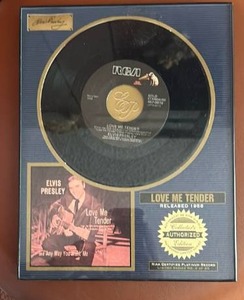 lot 60746 image: Elvis Presley Love Me Tender Gold Record Display Plaque - Retail $75