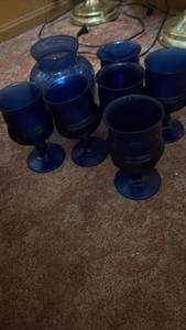 lot 60757 image: Blue Glass Goblet Set - Retail $25