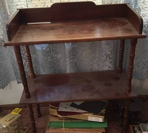 lot 60769 image: Wooden Two-Tier Side Table with Gallery Rail - Retail $75