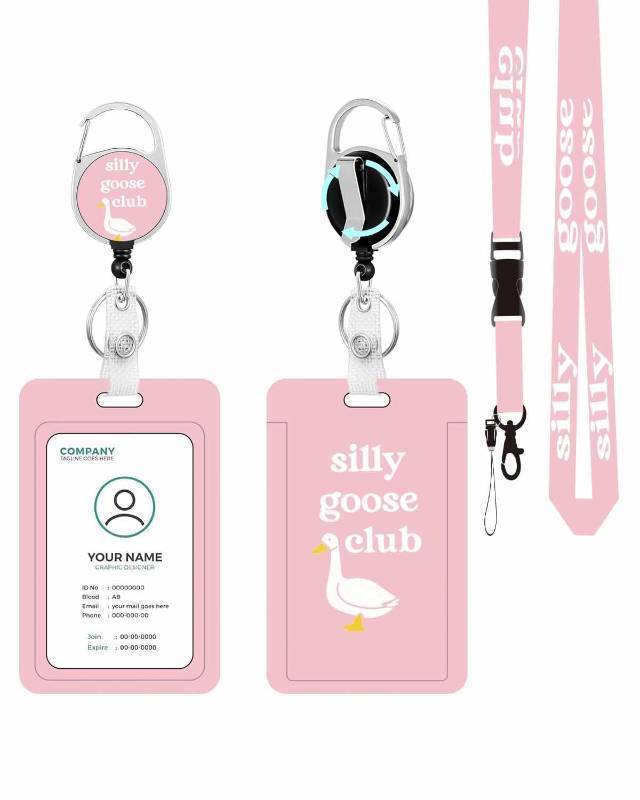 lot 26235 image: ID Badge Holder with Lanyard, Retractable Badge Reel Clip and Detachable Lanyard, Vertical ID Protector Badge Clips for Man Woman Teachers Students Office Workers Nurses - Goose - Retail $13