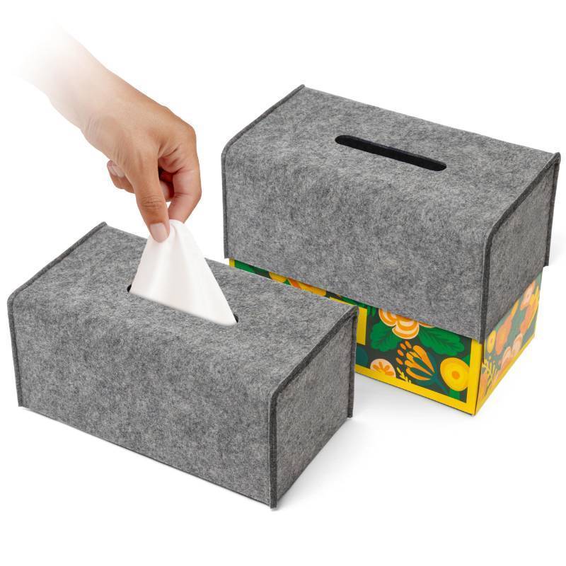 lot 26263 image: 2 Pack Decorative Tissue Box Holder - Modern Felt Tissue Box Cover - Rectangle - Medium Size - Taupe - Retail $9
