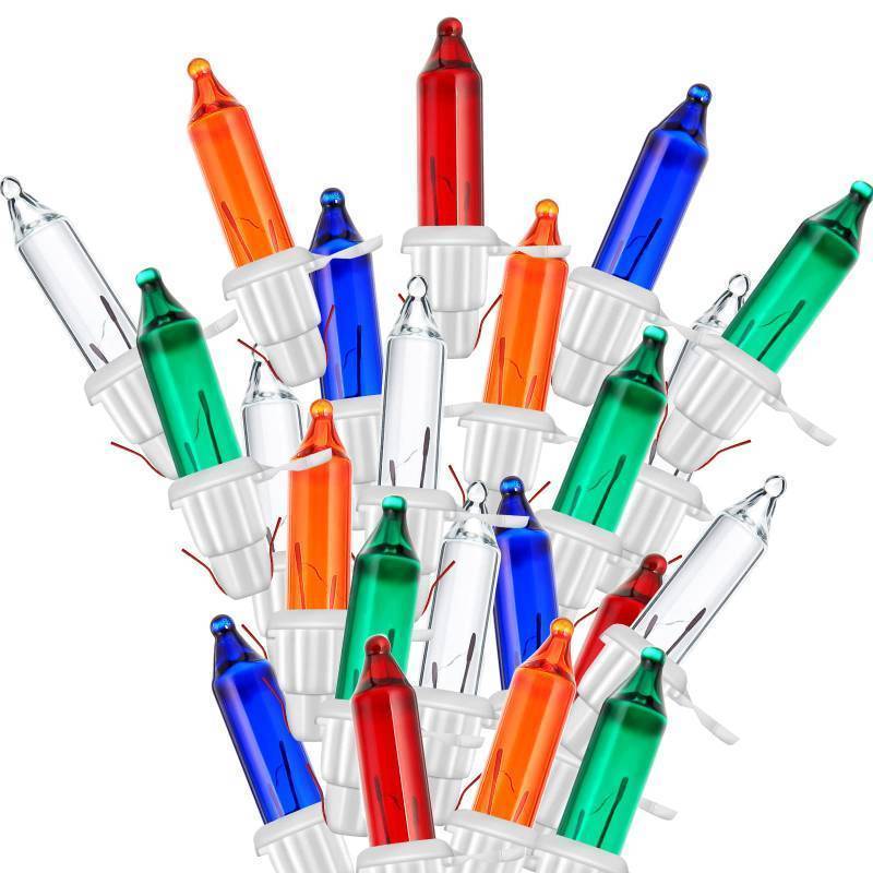 lot 26327 image: Mudder 100 Count Christmas Tree Lights Replacement Bulbs Mini Incandescent Christmas Lights 2.5v 0.425 Watt Warm Prelit Xmas Tree Decoration(White Base with Colorful Bulb) - Retail $8