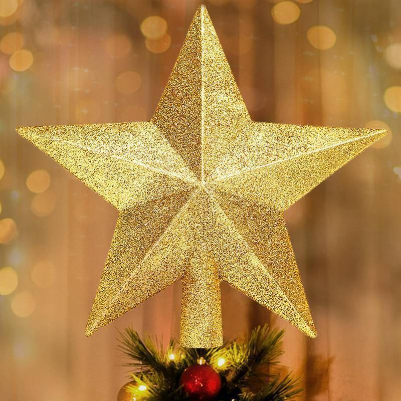 lot 26362 image: Glitter Christmas Star Tree Topper for Holiday Decorations, Christmas Tree Decoration for Holiday Ornament and Home Decor, Shatterproof Tree Toppers for Party Indoor �� Outdoor-Gold 8 inch - Retail $5