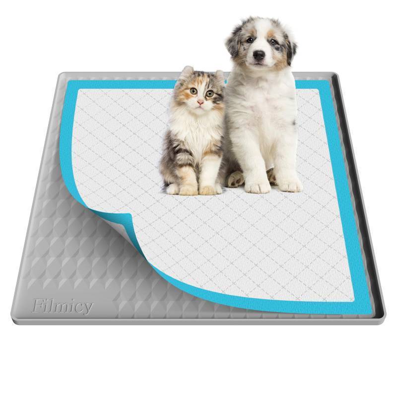 lot 26372 image: Pee Pad Holder for Dogs, Silicone Dog Puppy Pad Holder, 24 x 24 No Spill Raised Lip High Edge, Portable, Leak-Proof Mat Holder for Dog Training Pads, Square Potty Trays for Home Floor Protection - Retail $20