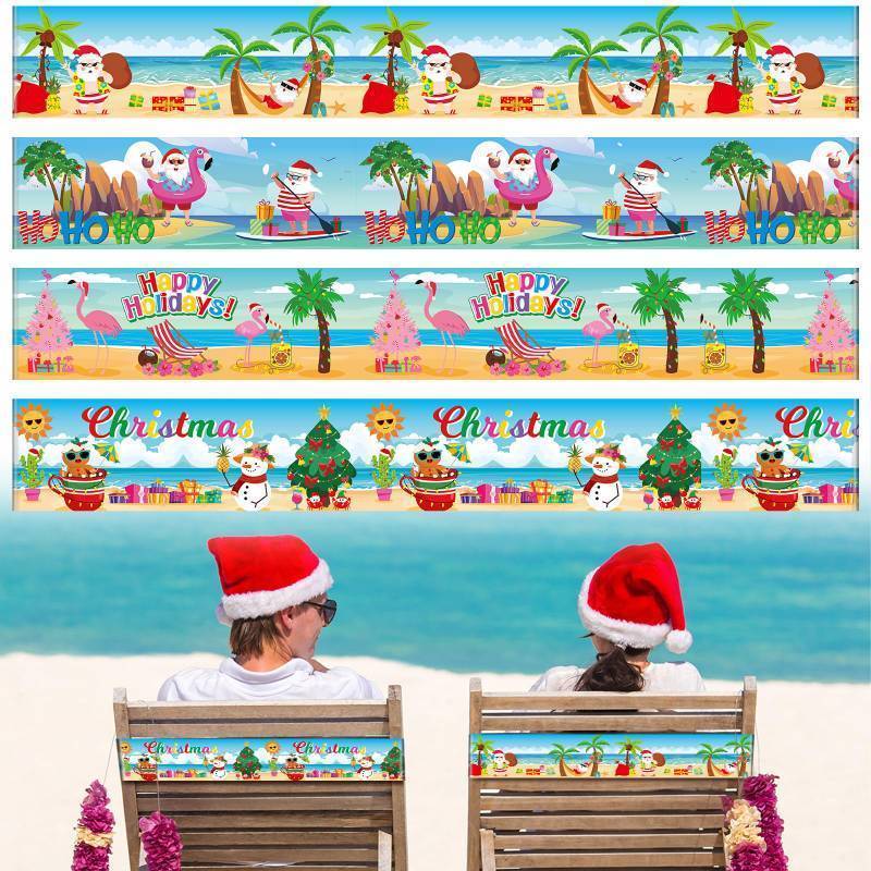 lot 16047 image: 4 Pack Towel Bands for Beach Chair, Pool & Cruise Essentials, Elastic and Windproof, Towel Chair Clips Lounge Strap Holder, Cruise Ship Accessories (Christmas) - Retail $5