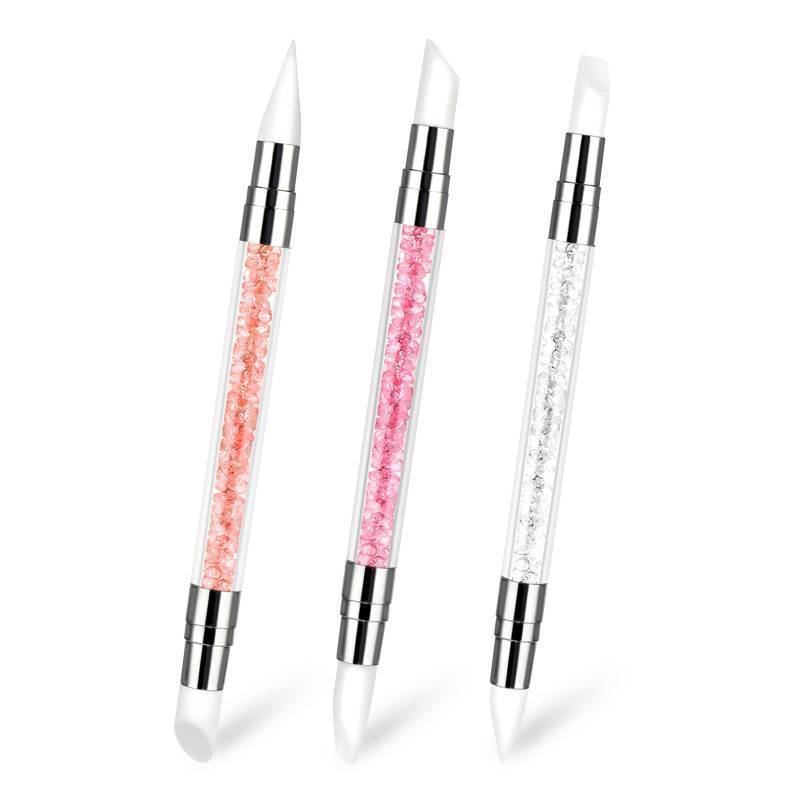 lot 16117 image: 3 Pcs Nail Art Sculpture Pen, Dual Tipped Silicone Nail Tools, Silicone Head Acrylic Handle Nail Art Brushes, Rhinestone Nail Polish Carving Pen, Nail Art Tools for Home Salon(White, Pink, Orange) - Retail $5