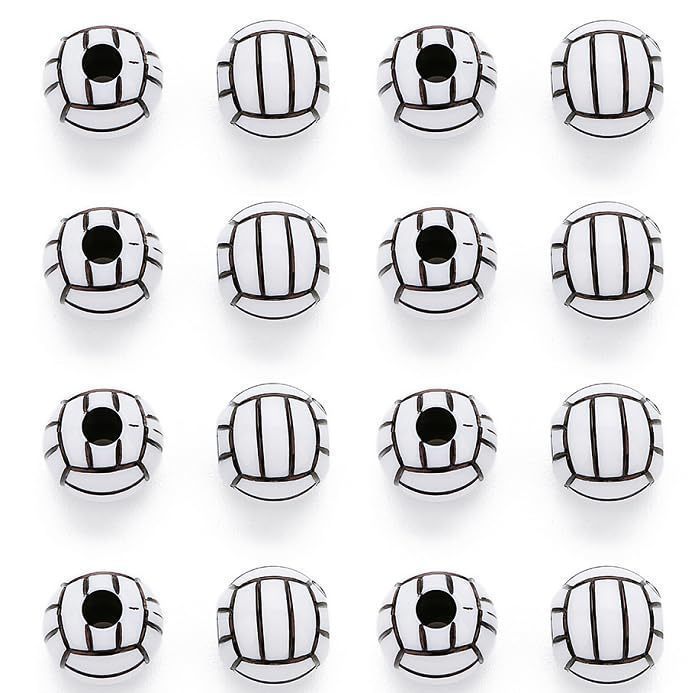 lot 34819 image: Silicone Sports Beads - 15mm Acrylic Volleyball Round Loose Beads with Big Hole for DIY Necklace, Bracelet & Pendant Making, Heart Shapes, Crafts & Sewing. COUNT UNKNOWN. - Retail $6