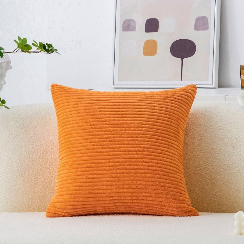 lot 55264 image: Orange Pillow Cover 18x18 Decorations Fall Accent Pillow Case Striped Corduroy Soft Plush Velvet Rust Throw Pillow Cover for Couch Thanksgiving, Orange, 18 x 18 inches