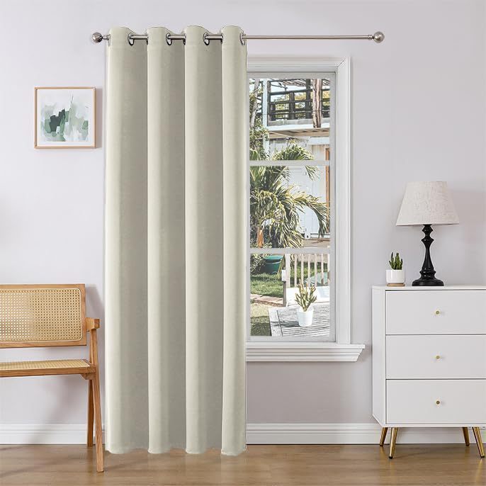 lot 60265 image: Joydeco Blackout Room Divider Curtains for Sliding Glass Doors 90 Inches Long 1 Panel, Sliding Door Curtains for Patio Bedroom Living Room (Light Beige, 52Wx90L)