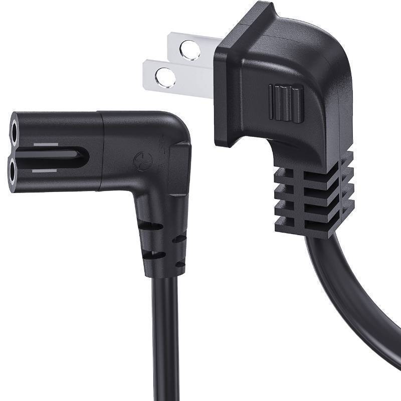 lot 71257 image: TV Power Cord Compatible with Samsung TV, 6-Feet 90 Degree Angled 2-Prong C7 Tv Cable Compatible with Samsung LG TCL Sony AppleTV Insignia Sharp Toshiba Vizio (UL Listed 18 AWG-Non Polarized) - Retail $10