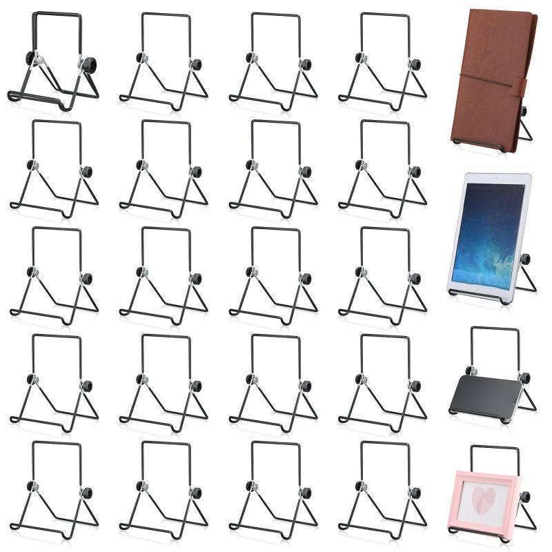 lot 15953 image: 24 Pack Adjustable Plate Stands for Display 7.1 Inch Black Metal Foldable Easel Book Display Stands Bulk Decorative Plate Holders for Platter Frame Photo Tabletop Art(Double Corners) - Retail $34