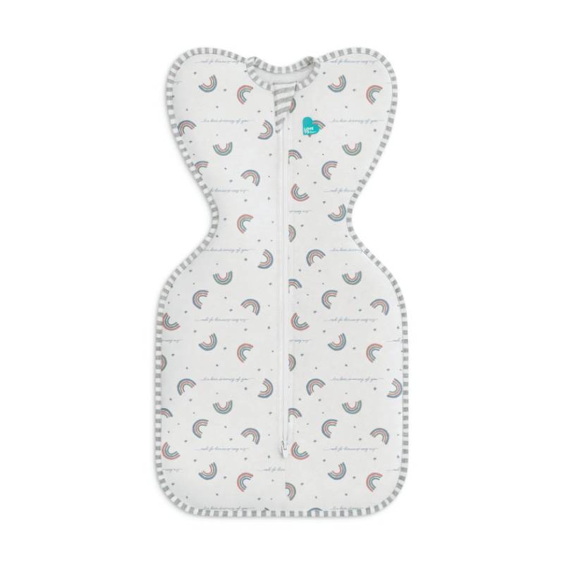 lot 26457 image: Love to Dream Swaddle UP, Baby Sleep Sack, Self-Soothing Swaddles for Newborns, Get Longer Sleep, Snug Fit Helps Calm Startle Reflex, New Born Essentials for Baby, 1.0 TOG, Small 8-13lb, Rainbow Dream - Retail $38