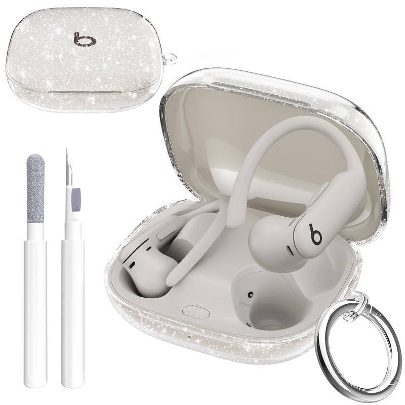 lot 26517 image: Beats Powerbeats Pro 2 Case Clear Glitter, Cute Sparkle Bling for Beats Powerbeats Pro 2 Earbuds Case Cover 2025,Shockproof Soft TPU Skin with Carabiner&Cleaning Women Girls Pen-Glitter - Retail $12