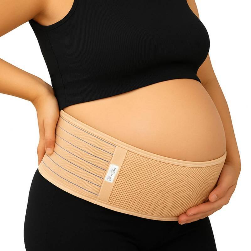 lot 72200 image: Jill & Joey Maternity Belt - Belly Band for Pregnant Women - Back Brace & Belly Support - Pregnancy Must-Have - Back Pain Relief (Beige, Medium) - Retail $15