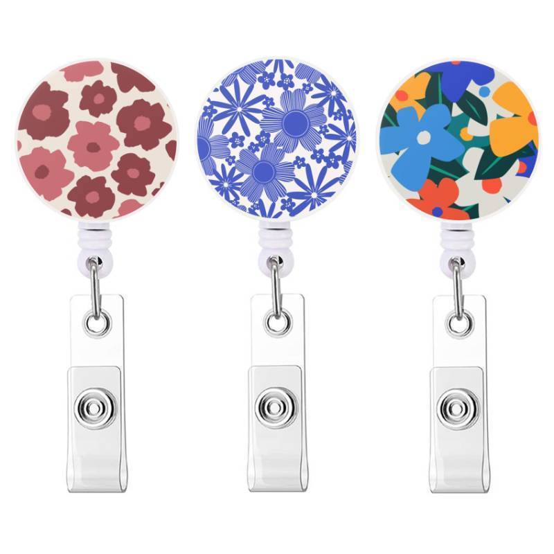 lot 35305 image: Badge Reel Retractable Cute ID Card Badge Holder with Sturdy Alligator Clip Name Nurse Decorative Badge Reel Clip on Card Holders (3 Pack Cute Retro Floral) - Retail $8