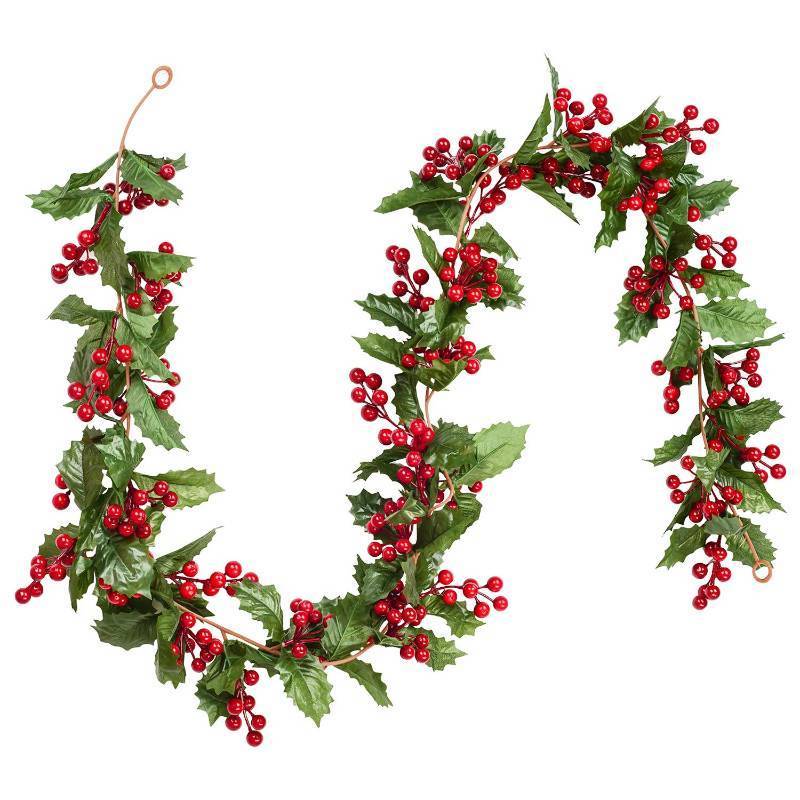 lot 56650 image: 6FT Red Berry Christmas Garland, Flexible Artificial Berry Garland for Indoor Outdoor Home Fireplace Decoration for Winter Christmas Holiday New Year Decor - Retail $20