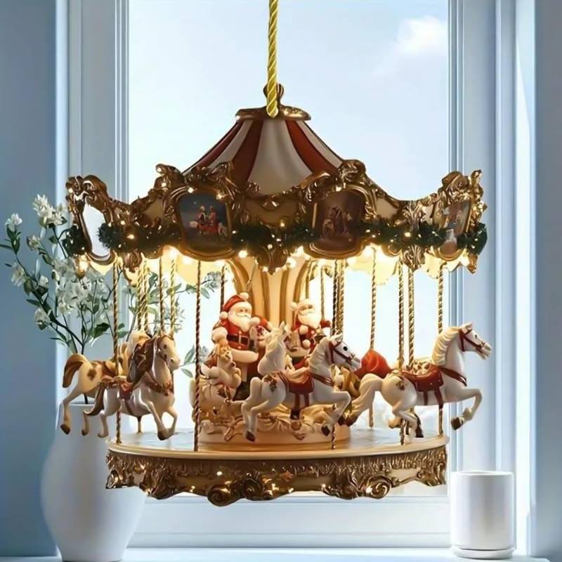 lot 56587 image: 2.7  2.7 Inch 2D Christmas Carousel Acrylic Flat Plane Hanging Decoration for Window Home Decor - Retail $2