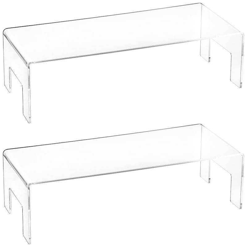 lot 56700 image: 1 Pack Acrylic Display Risers, 12 Lx5 Wx3.3 H Clear 5mm Thick Small Display Risers Stand Acrylic Showcase Fixtures Shelf for Dessert Cupcake Figures Toys Cosmetics Perfume - Retail $20
