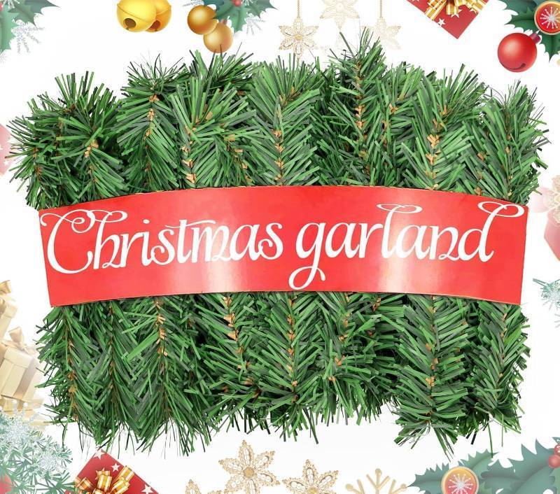 lot 56588 image: Christmas Garland, 54FT Artificial Soft Green Realistic Pine Greenery for Indoor Outdoor Xmas Mantle, Staircase, Door & Wall Decor - Retail $9