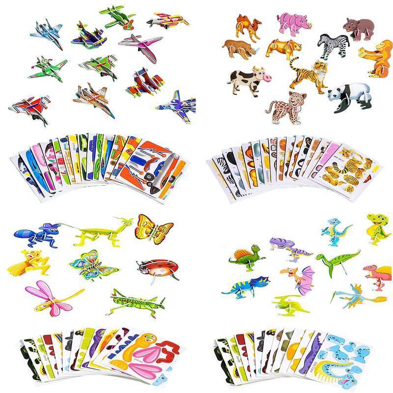 lot 56589 image: Educational 3D Cartoon Puzzle for Kids - Insects, Dinosaurs, Animals, Vehicles Themed 3D DIY Cardboards for Boys & Girls Gift Party Supplies - Retail $14