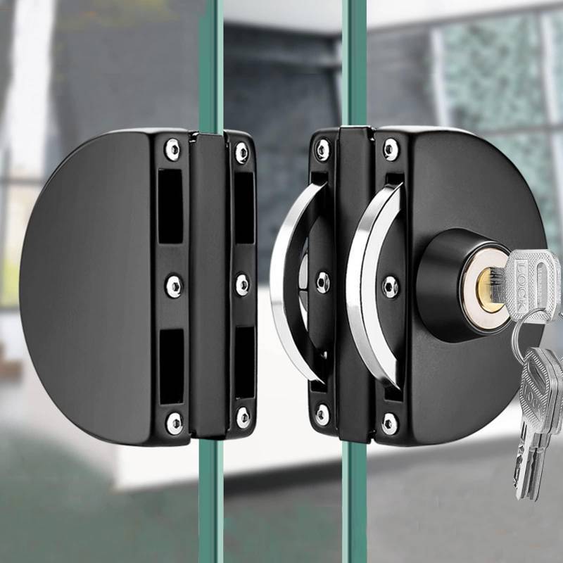 lot 56581 image: Glass Door Lock with 3 Keys Fits on 0.31 inch to 0.47 inch Thick Door, Frameless Push Sliding Door Lock Security with Double Swing - Retail $26