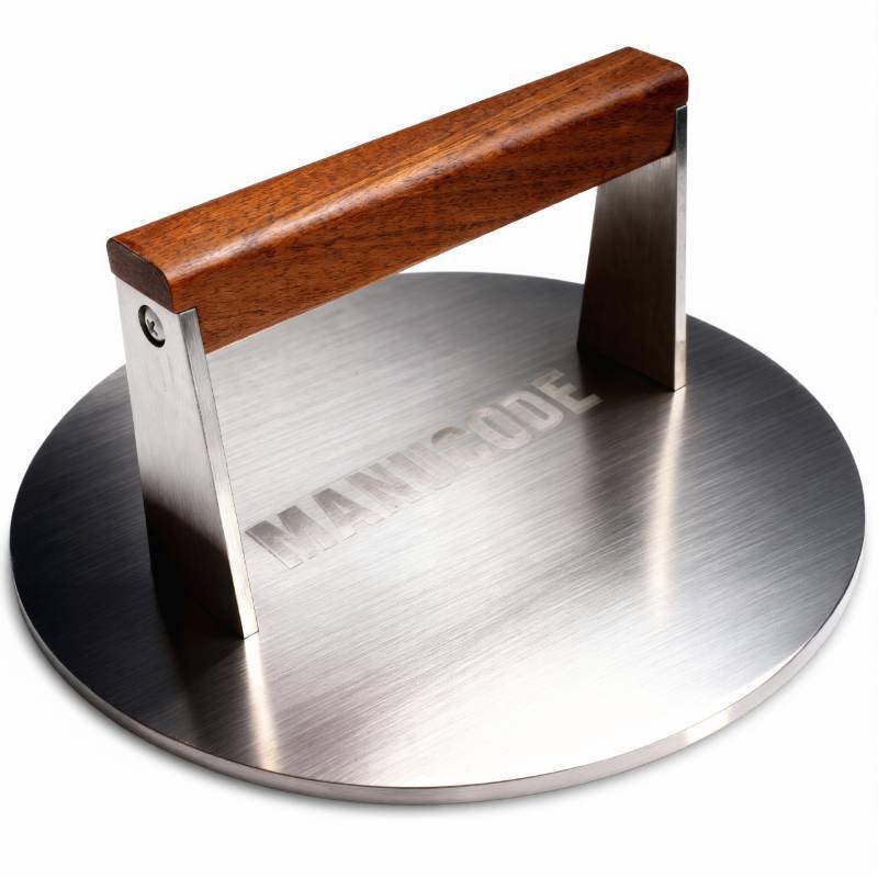 lot 56540 image: Smash Burger Press, 3.8-Lb Burger Smasher, 9-Inch Bacon Press for Batch Cooking, Stainless Steel, Easy to Clean and Seasoning Free, Heatable for Searing Panini, Steak, Chicken, Fish, Round - Retail $50