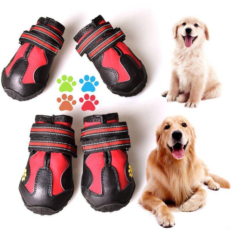 lot 56675 image: CovertSafe& Dog Boots Non-Slip, Waterproof Dog Booties for Outdoor, Dog Shoes for Medium to Large Dogs 4Pcs with Rugged Sole Black-Red - Retail $22