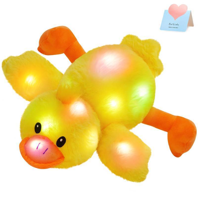 lot 56691 image: Glow Guards 12 Light up Yellow Duck Stuffed Animal Soft LED Night Light Glowing Plush Toy Pillow Bed Sofa Birthday Childrens Day for Toddler Kids - Retail $22