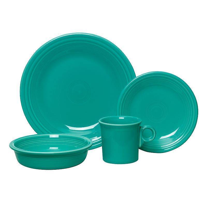 lot 56723 image: Fiesta Tableware Company Turquoise 4 Piece Place Setting, Made in USA. 4 Sets. - Retail $380