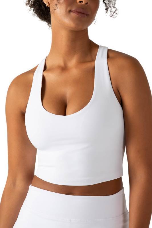 lot 4129 image: YITTY Active Sports Bra Tank, Tank Top for Women with Built-in Bra, Racerback, Removable Cups, Low-Impact Support for Yoga and Gym True White 4X - Retail $20