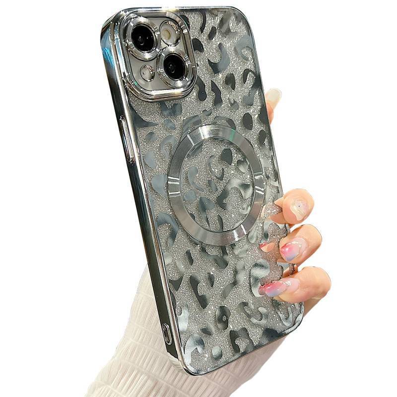 lot 4249 image: ZONRW for iPhone 14 Plus Case Magnetic,Soft Cute Luxury Leopard Cheetah Pattern Plating Glitter Bling Phone Case Compatible with MagSafe Clear Shockproof Back Cover for Women Girl 6.7-Silver - Retail $16