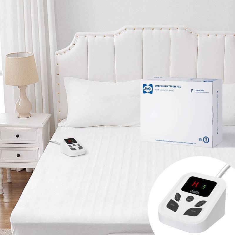 lot 4510 image: Sealy Heated Mattress Pad Full Size with 10 Heated Settings  Electric Mattress Pad Bed Warmer 54x75  Auto Shut Off 1-9 Hours Fit Up to 15 Inch Deep Pocket  Machine Washable - Retail $51