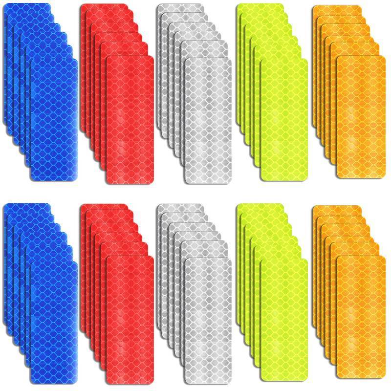 lot 5213 image: Pimoys 100 Pcs Reflective Tape, Reflector Tape Waterproof Reflective Stickers Night Visibility Dot Reflective Tape for Trailers Bikes Clothing Helmet Road Signs (1.2x3.2 Inch)