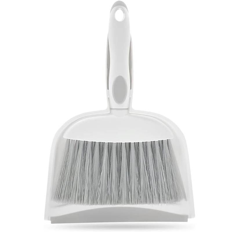 lot 5218 image: Dust pan, Small Broom and Dustpan Set, Mini Dustpan and Brush Set, Small Hand Broom with Dust Pan for Desk Table Cat Litter - Compact Hand Broom for Kitchen Counter Crumbs, RV Living Essentials (Gray) - Retail $7