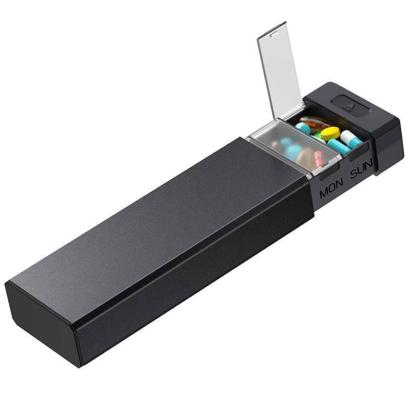 lot 5256 image: HEIYING 7 Days Pill Organizer with Aluminum Shell for One Week Capacity, Portable Metal Pill Case to Hold Vitamin, Medicine, Supplements - Retail $19