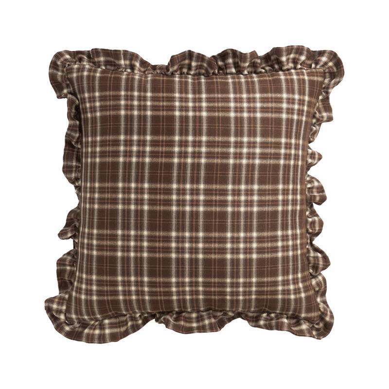 lot 5364 image: vctops Plaid Ruffle Throw Pillow Cover Farmhouse Brown and White Checkered Pillowcase Shabby Chic Vintage Square Decorative Cushion Cover for Bed Sofa Living Room (Brown,18x18) - Retail $15
