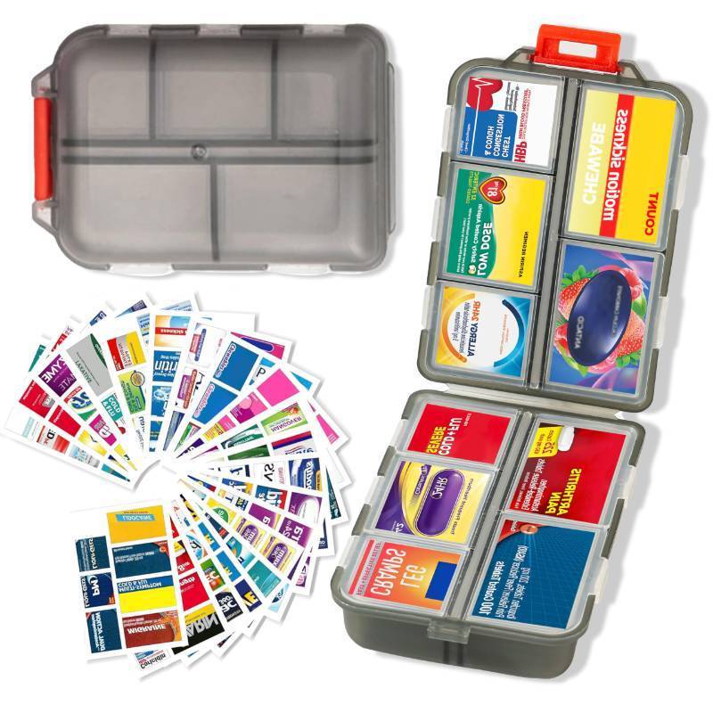 lot 5668 image: 2026 New Extra Large Pill Box with Medicine Labels Travel Essentials Daily Med Container Mini Medication Organizer Storage Organizer Case 7 Day Pill Organizer(Grey) - Retail $13